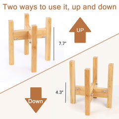 HTB elevated dog bowl stand wood texture highlights natural bamboo aesthetics.