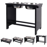HTB elevated dog bowls stand side view with two bowls for easy feeding.