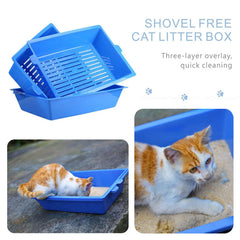 HUAXIAO cat litter box stacked trays demonstrate easy separation of litter.