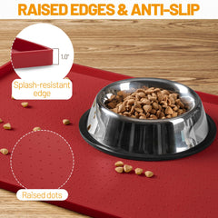 Hubulk dog feeding mat red dishwasher-safe design simplifies cleanup after meals.