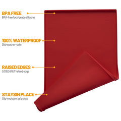 Hubulk feeding mat red anti-slip surface keeps bowls steady during meals.