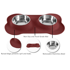 Hubulk double bowls dining set supports two pets eating together.