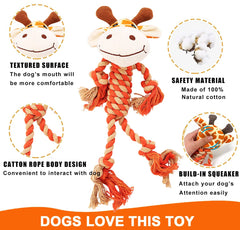 HUGEME rope dog toy squeaky close-up to entice chewing.