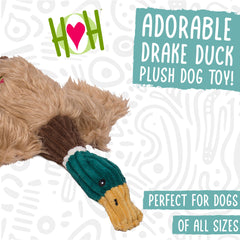 HuggleHounds Drake Duck Squeaker Head promotes interactive play and auditory enrichment for dogs