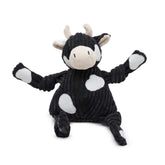 HuggleHounds Angus Cow Knottie front view shows soft plush for cuddly play.