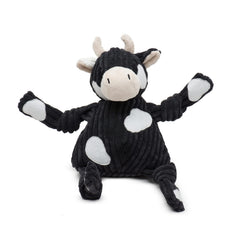 HuggleHounds Angus Cow Knottie front view shows soft plush for cuddly play.