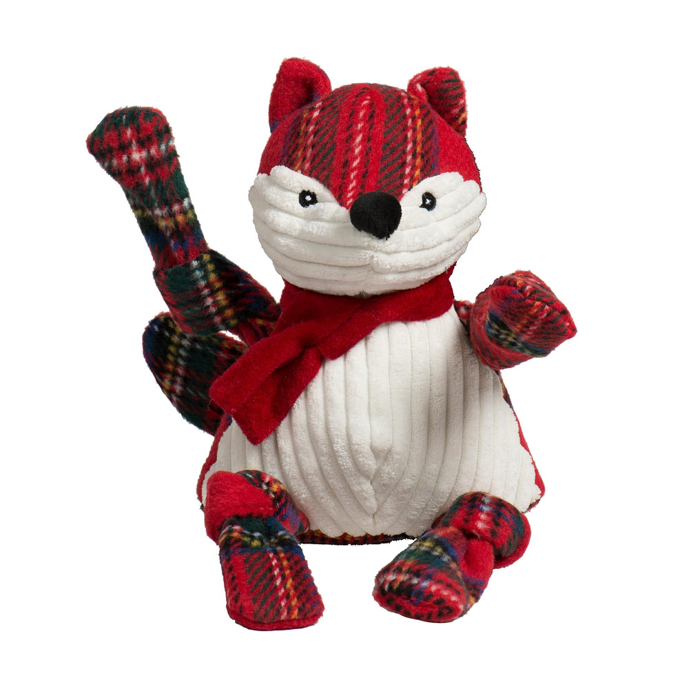 HuggleHounds Knottie Fox Tartan Tidings Large front view for festive cuddling and tugging play