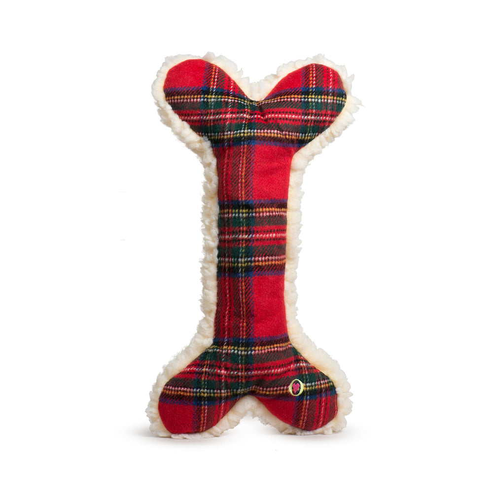 HuggleHounds Tartan Tidings plush bone full-length for interactive fetch and cuddle.