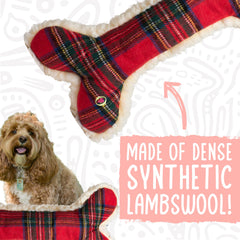 HuggleHounds Tartan Tidings plush bone wash-and-dry design simplifies care.