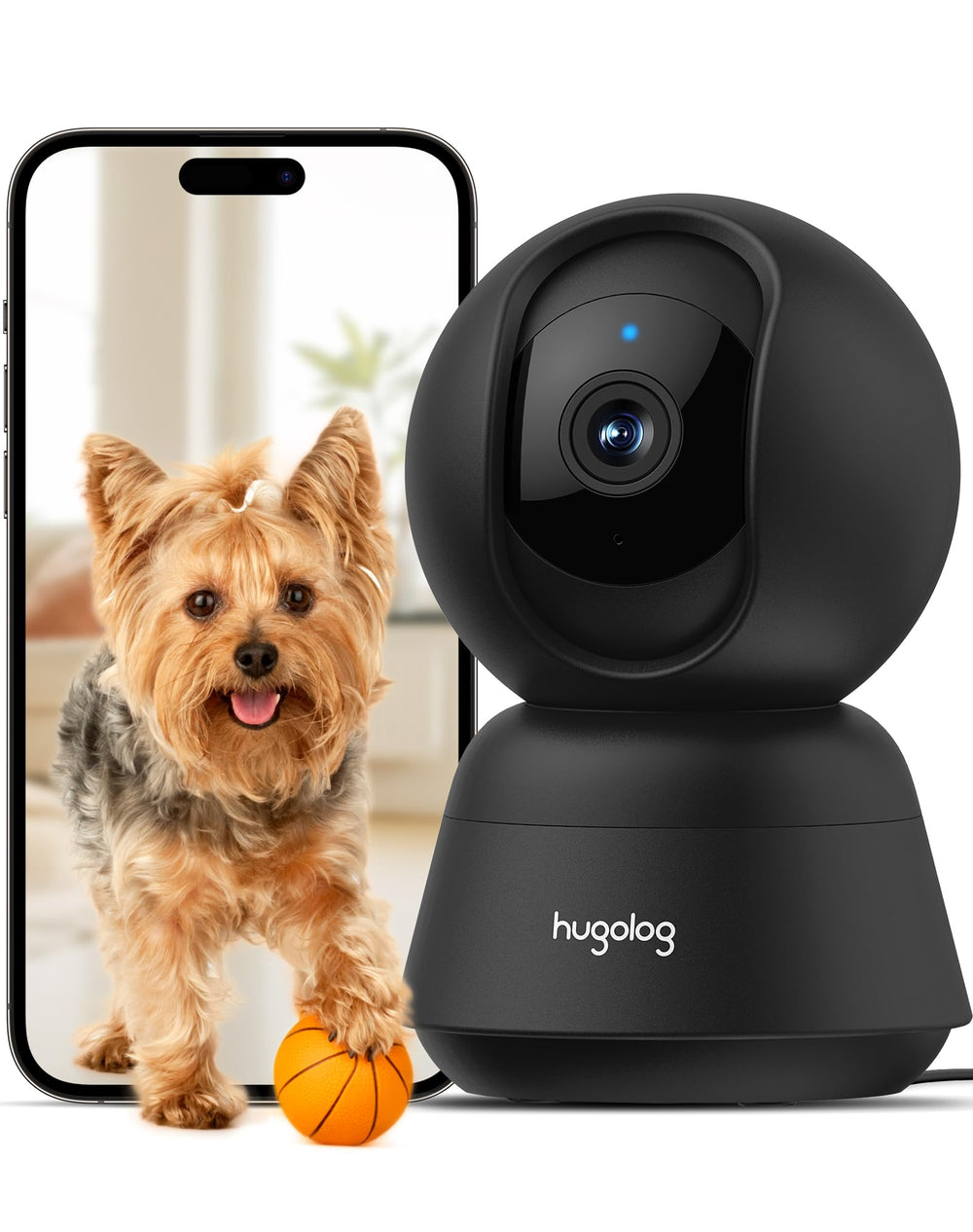 Hugolog 3K 5MP indoor camera front view for reliable home surveillance and quick monitoring.