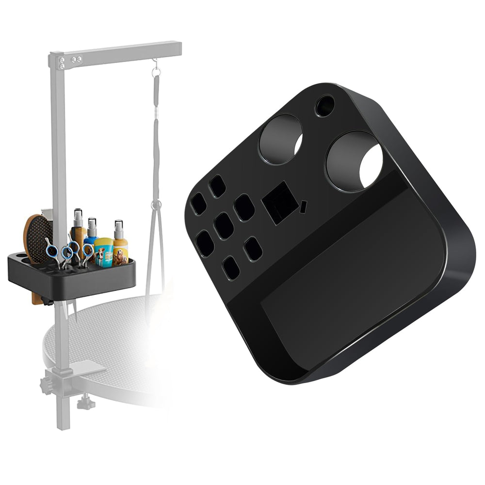 Huioqwe portable grooming holder on table arm enabling quick scissor access.