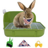 Humorous.P small animal toilet tray front view with guardrails to reduce spills.