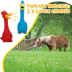 Hungdao yellow chicken squeaky toy for horses, vibrant color for visual stimulation.