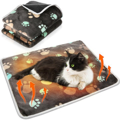 HunnmingRe self-warming paw-pattern bed shows warm comfort for pets.