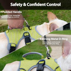 Huntboo escape-proof dog harness adjustment points demonstrates easy sizing