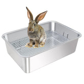 huqizoo large stainless steel rabbit litter box helps keep paws clean and odor neutral