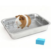 huqizoo stainless steel guinea pig litter box raised grid close-up shows durable rustproof construction.