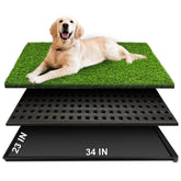 HURENTEK dog grass pad with tray 34x23, top view, spacious indoor potty.