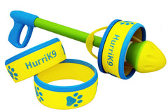 HurriK9 dog ring launcher front view shows compact starter pack for indoor and outdoor fetch