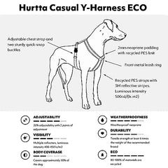 Hurtta Casual ECO Y-Harness Raven adjustable chest for customised fit across breeds.