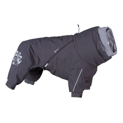 Hurtta Extreme Overall front view highlights full-body warmth for cold outdoor adventures.