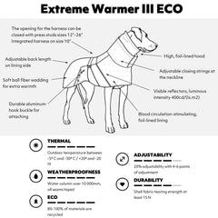 Hurtta Extreme Warmer III ECO Raven hood-up protects ears in cold weather