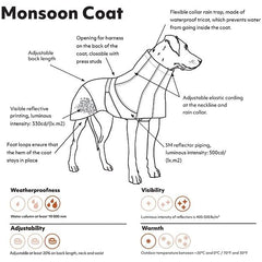 Hurtta Monsoon Coat ECO Rosehip collar detail seals neck against rain.