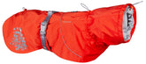 Hurtta Monsoon Coat ECO rosehip front view protects during rainy walks.