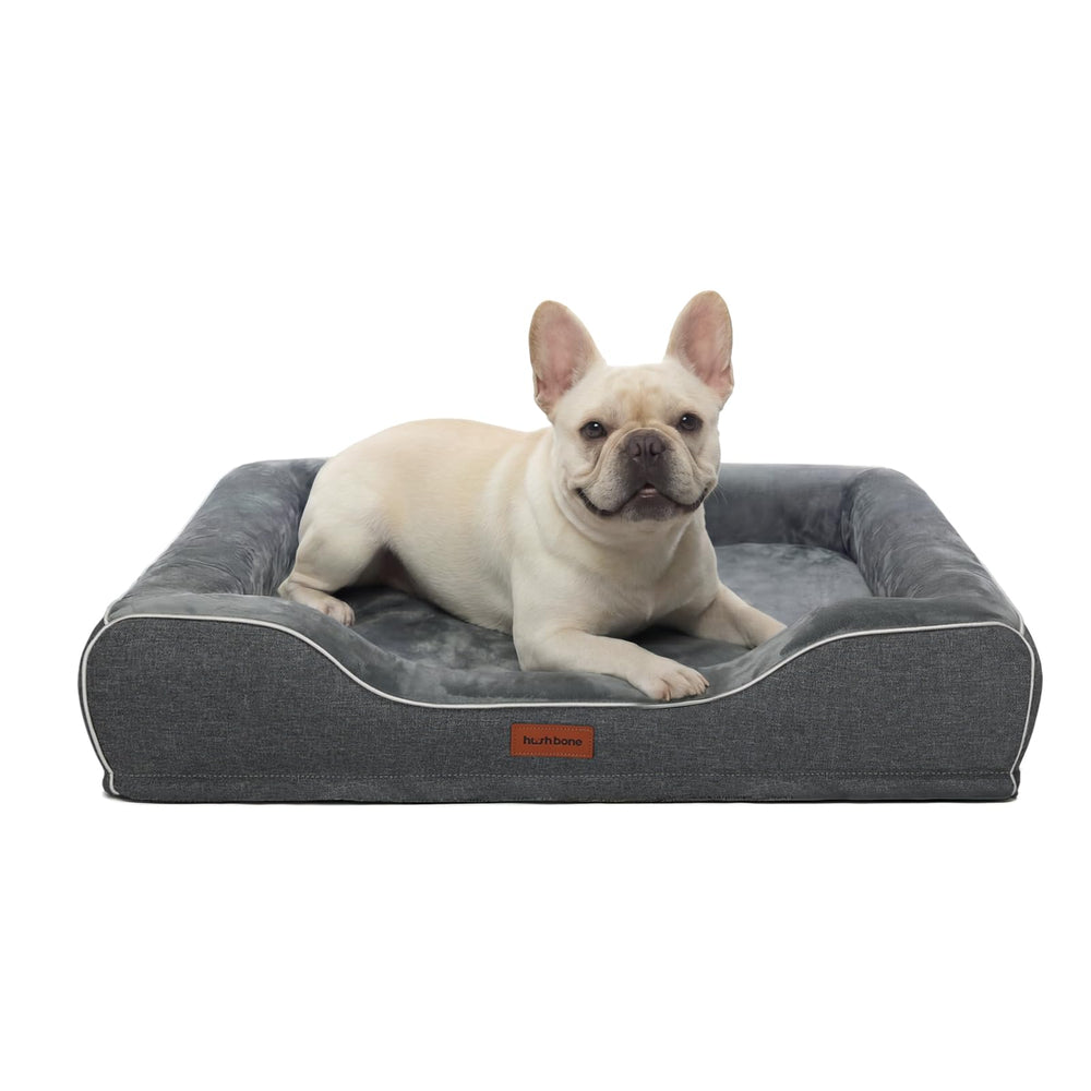 Hush Bone memory foam dog bed top view reveals ample space for medium dogs' naps