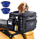 Hutexico motorcycle-dog-carrier side view shows universal fitment for Harley and Can-Am riders.