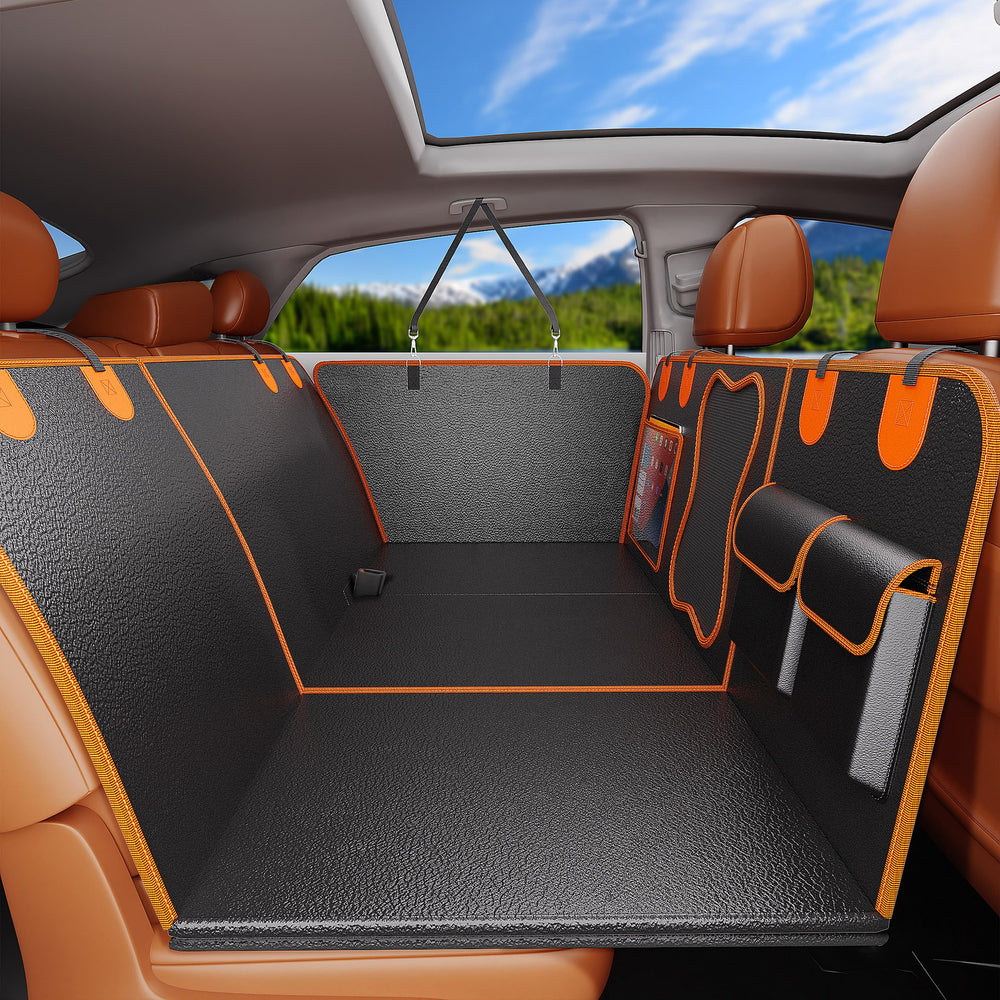 HUUKE dog car seat cover back seat extender with a sturdy baseboard for extra space.