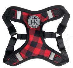 Huxley & Kent Scout LoPro harness front view on buffalo check fabric for secure daily walks.