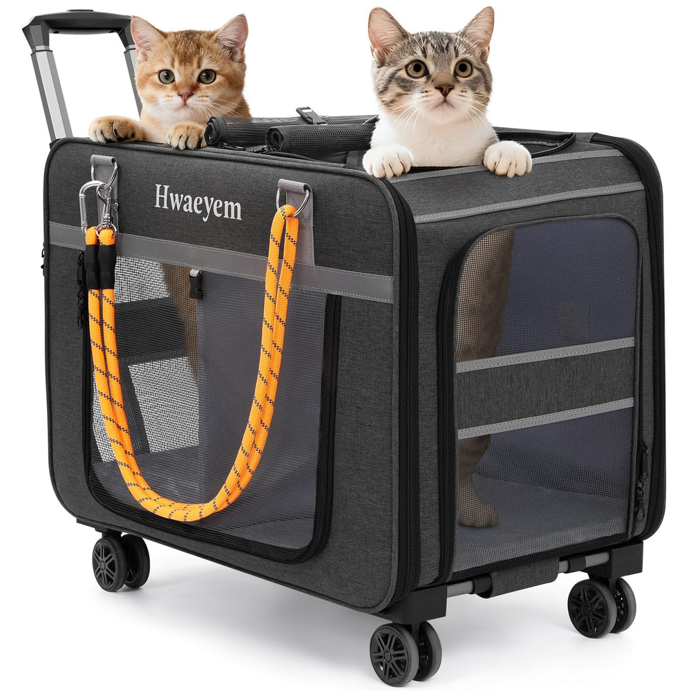 HWAEYEM extra large pet carrier wheels front view for easy travel with pets.