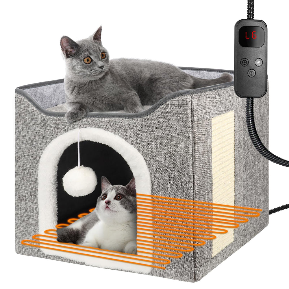 HXPLN heated cat bed 2in1 house lounge for cozy lounging and privacy.