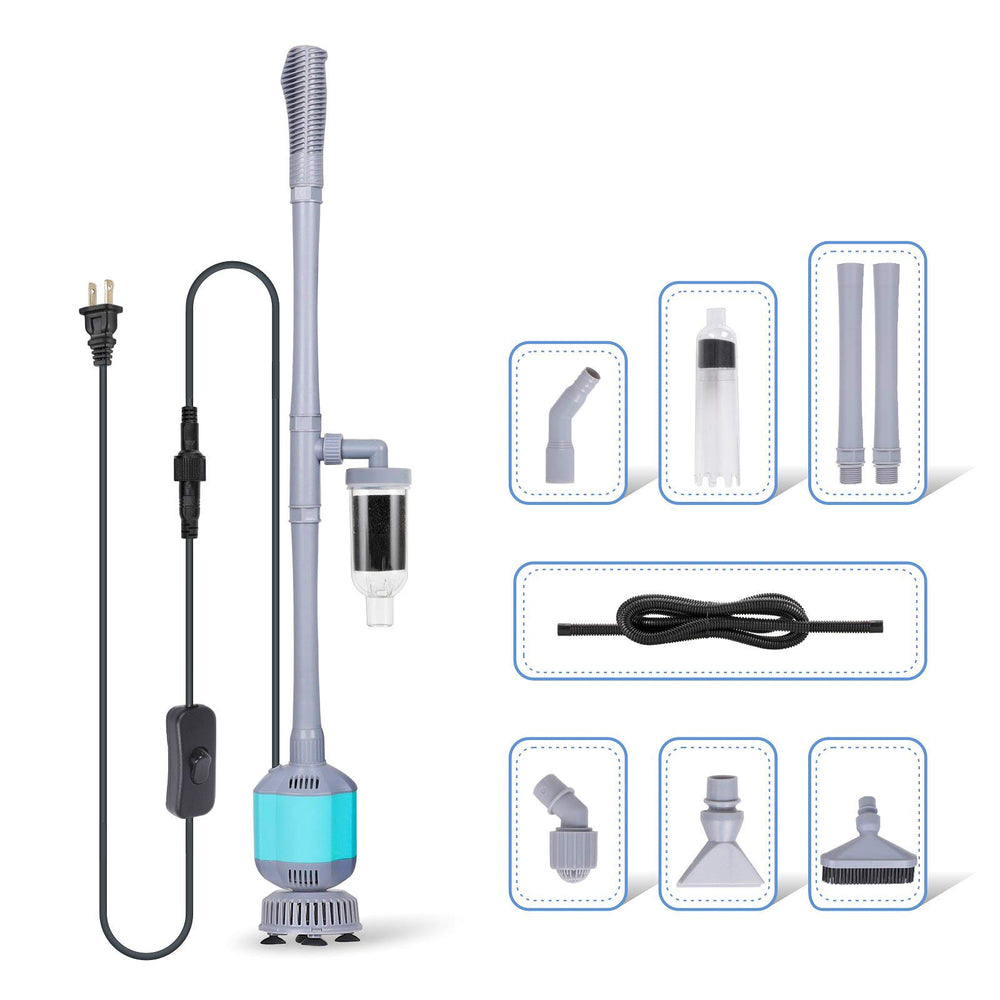 hygger 360gph aquarium gravel cleaner angled view shows extended reach for corners