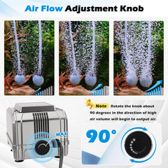 Hygger 5W aquarium air pump dual outlets evenly distributing air across tanks
