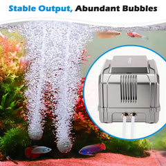 Hygger 5W aquarium air pump side view highlighting size and airflow capacity