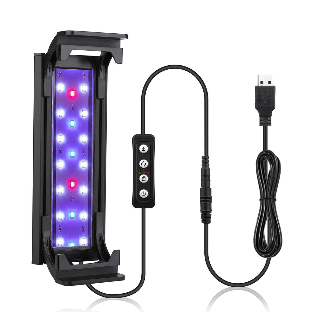 hygger 7W full-spectrum light with aluminum shell enhances freshwater shimmer and energy efficiency.