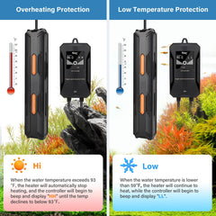 Hygger external LCD controller displays current and target temperatures.