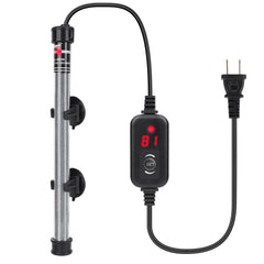 Hygger aquarium heater front view shows compact design delivering steady warmth for tanks.