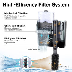 hygger aquarium HOB filter demonstrates water flow and gentle aeration as a mini waterfall.