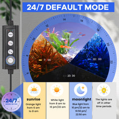 Hygger aquarium light daylight mode brightens aquascapes with natural white spectrum for healthy plants.