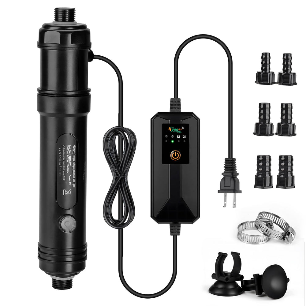 hygger aquarium u-v light timer package demonstrates kit ready to improve water clarity