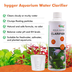 Hygger Aquarium Water Clarifier pour-action shows easy-to-pour bottle for precise dosing.