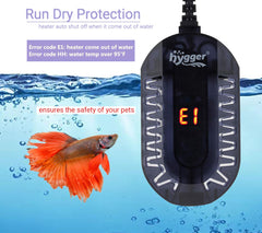 hygger mini glass aquarium heater submersible in-tank for easy setup and even heating.