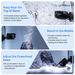 hygger Mini Wave Maker 360-degree head provides versatile currents across the tank