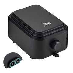 Hygger quietest aquarium air pump front view with dual outlets for flexible aeration.
