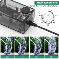 Hygger See-Through Air Pump flow-control knob enables adjustable aeration for tanks