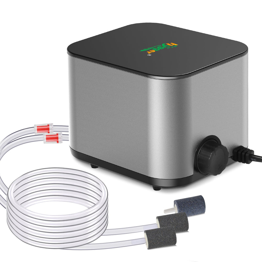hygger ultra quiet air pump front view delivers steady airflow for tanks up to 300 gallons