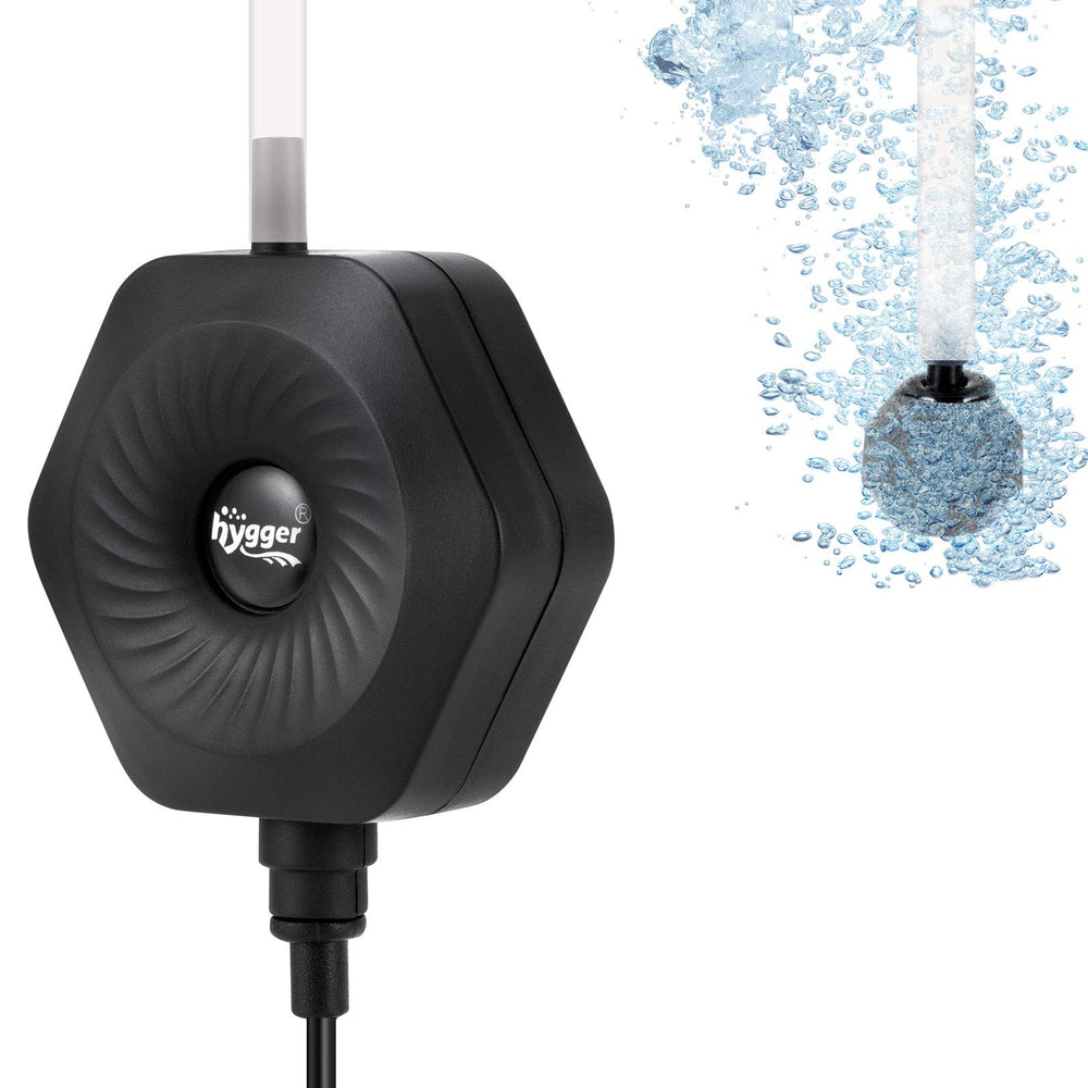 hygger ultra silent 1.5w mini air pump front view, compact design for quiet aeration.